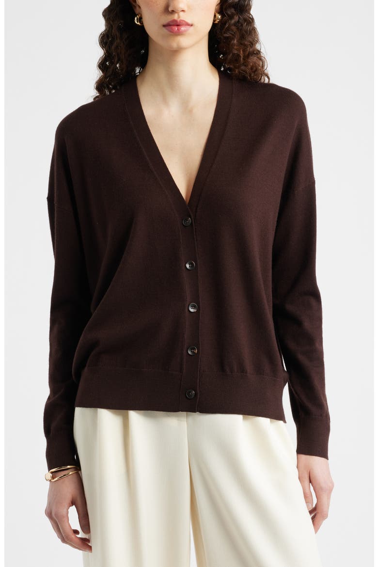 Asymmetrical Wool Blend Cardigan, Alternate, color, BROWN COFFEE