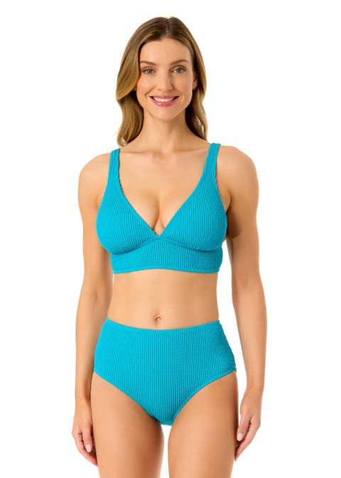 Women's Live In Color Textured Shirred Soft Band Bralette Bikini Swim Top