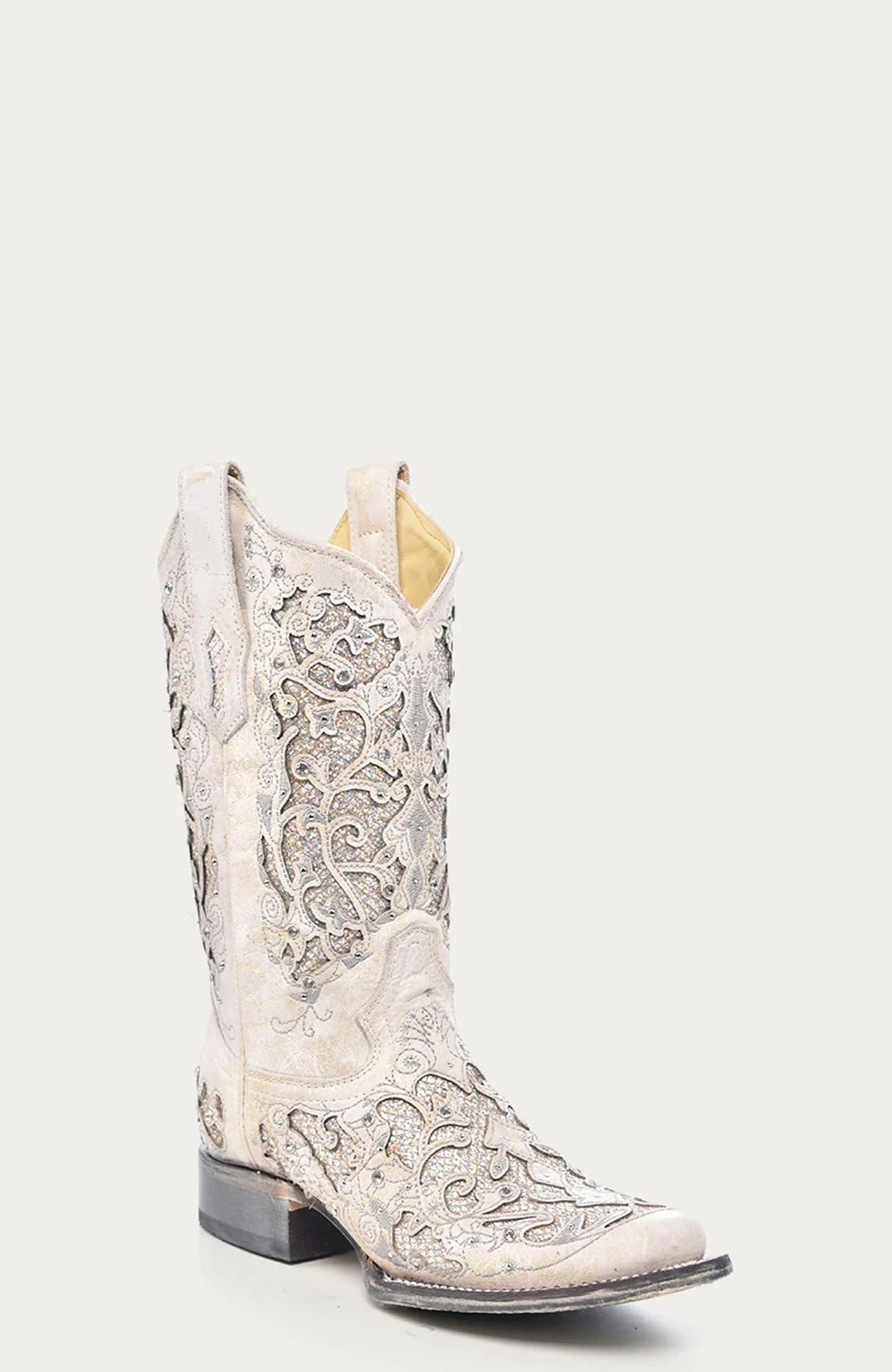 Cowhide Square Toe Western Boots, Main, color, White