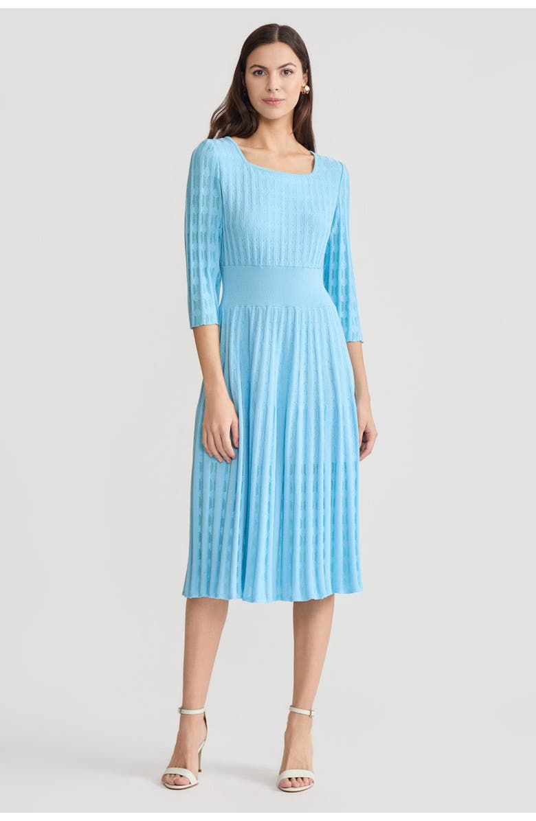 Ming Wang Linear Pointelle Tonal Knit Fit-N-Flare Midi Dress, Main, color, Serene