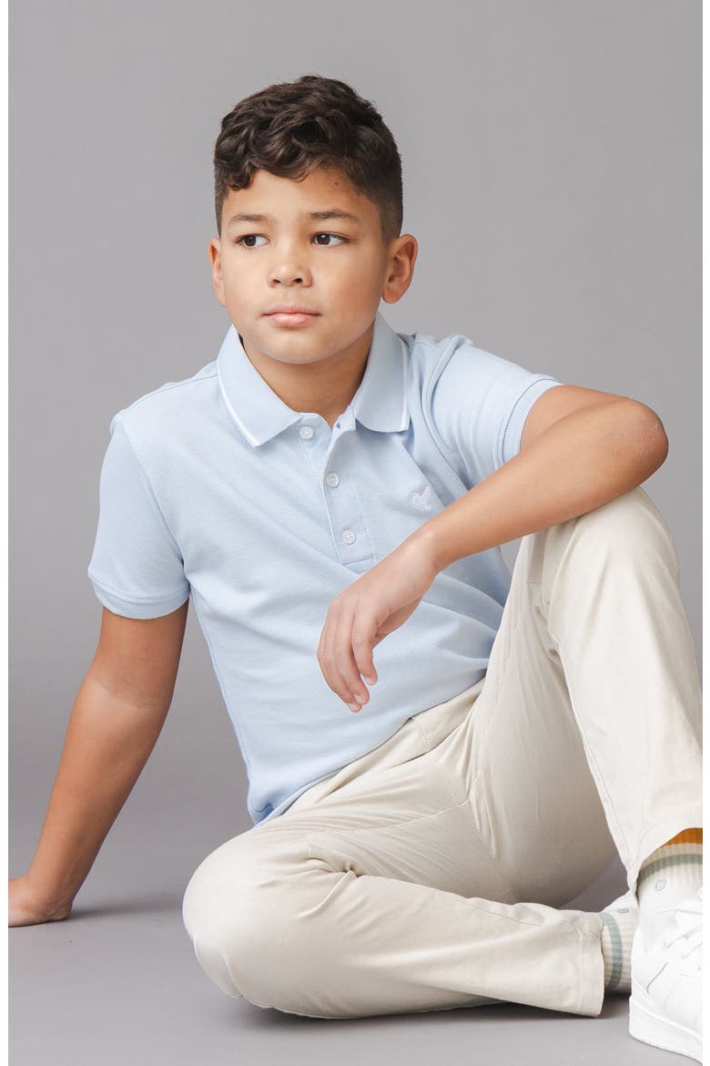 Kids' Organic Short Sleeve Knit Pique Polo Shirt, Alternate, color, Pale Blue