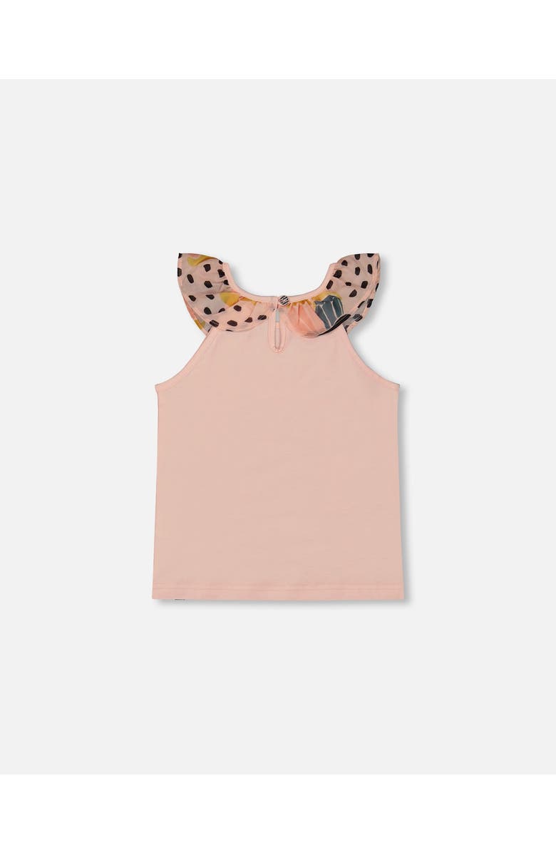 Deux par Deux Girl's Organic Cotton Tank Top With Frill Pink And Black Butterfly, Alternate, color,