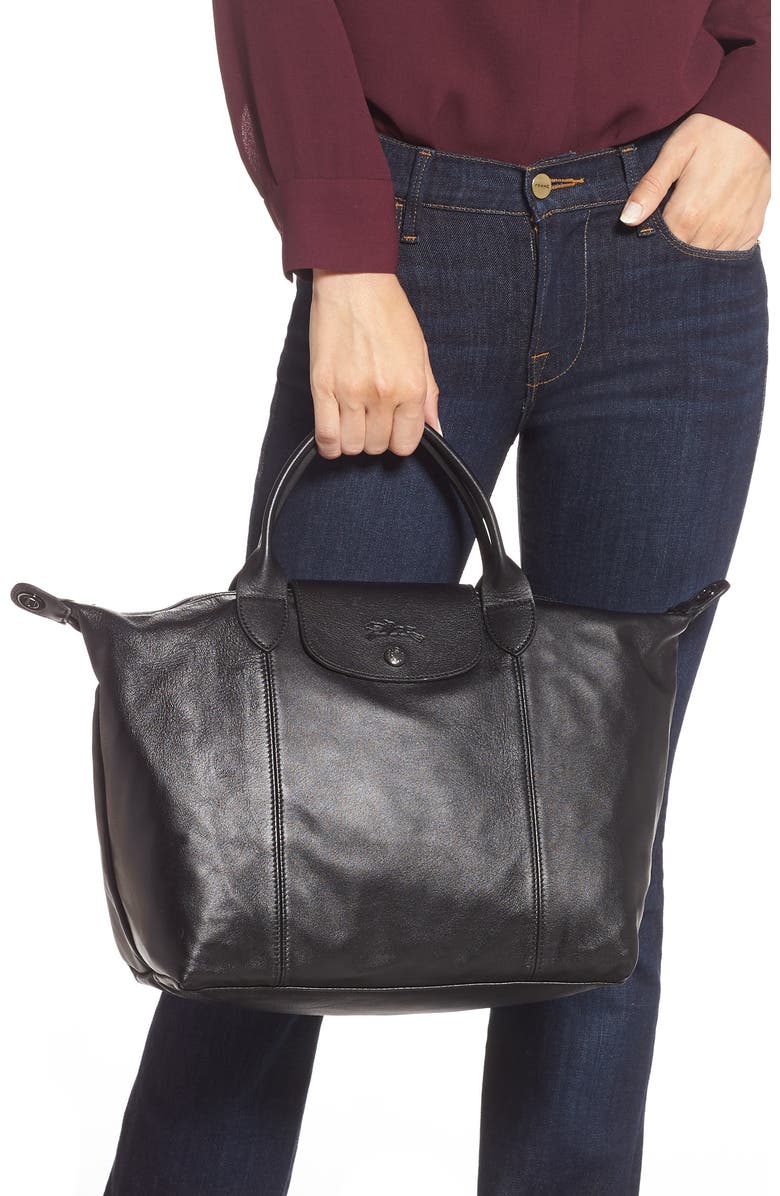 Longchamp Medium Le Pliage Cuir Leather Top Handle Tote, Alternate, color,