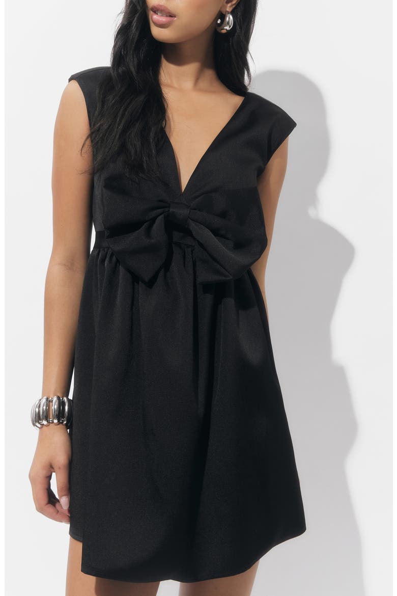 Elaine Taffeta Bow Minidress, Alternate, color, BLACK