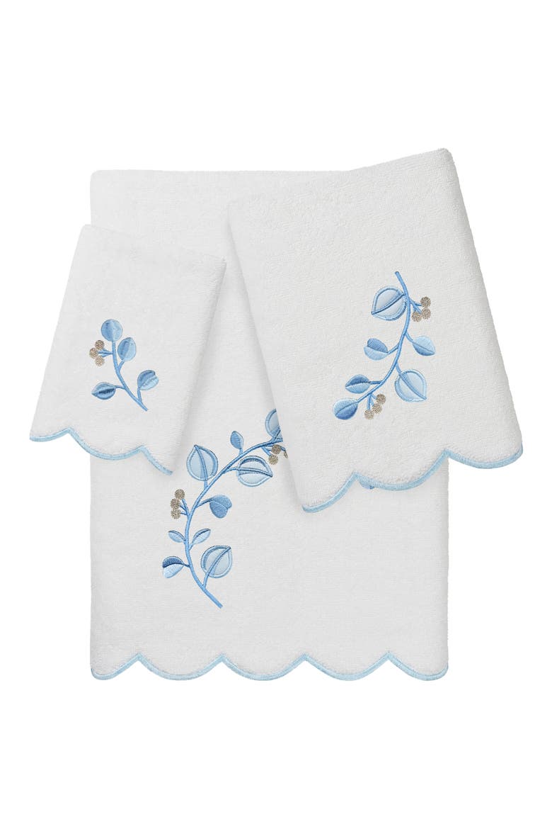 Wild Branch Scallop 3-Piece Towel Set, Main, color, WHITE/ BLUE