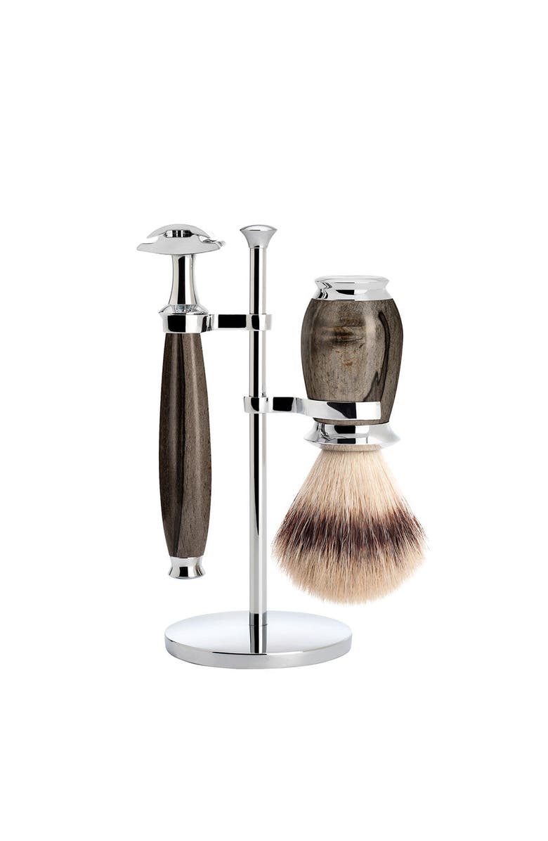 MÜHLE Purist Grained Beech Silvertip Fibre Brush and Safety Razor Shaving Set, Main, color, Grained Beech