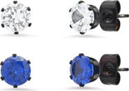 HMY JEWELRY Black IP Stainless Steel Round Simulated Diamond 6mm Stud Earrings Set