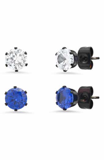 HMY JEWELRY Black IP Stainless Steel Round Simulated Diamond 6mm Stud Earrings Set