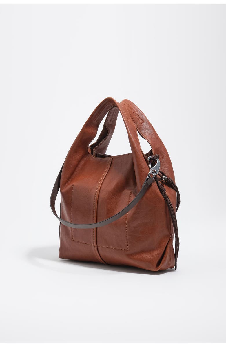 Bimba y Lola Leather Paper Bag, Alternate, color, Dark Tan