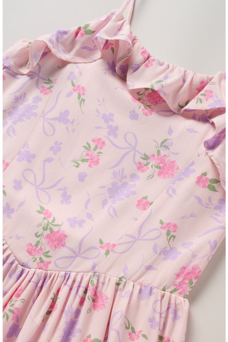 Kids' Floral Ruffle Tie Strap Sundress, Alternate, color, PINK BALM BOW FLORAL