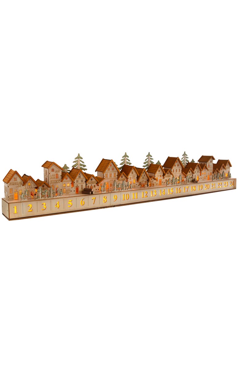 Balsam Hill Natural Lit Wooden Christmas Village Advent Calendar, Main, color, Natural