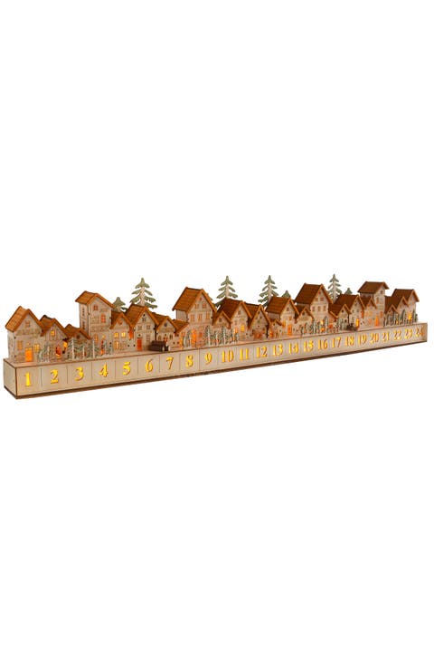 Natural Lit Wooden Christmas Village Advent Calendar