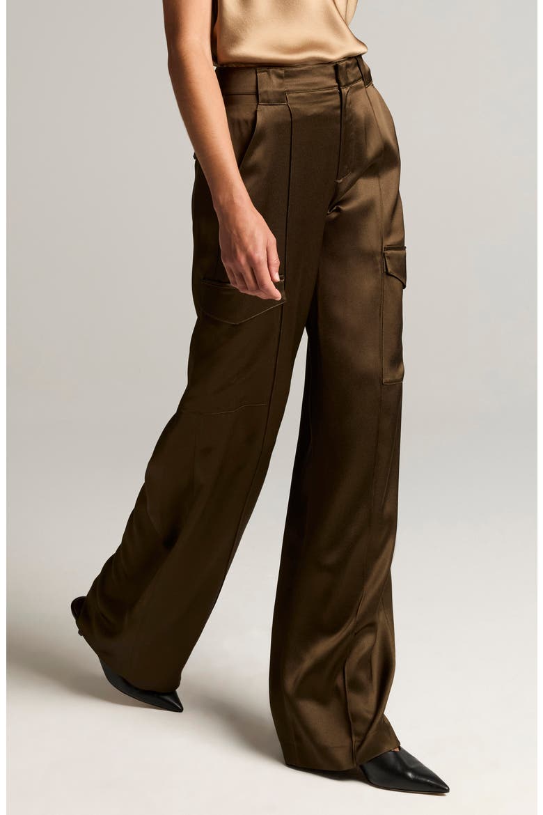 High Waist Satin Utility Pants, Alternate, color, CYPRESS