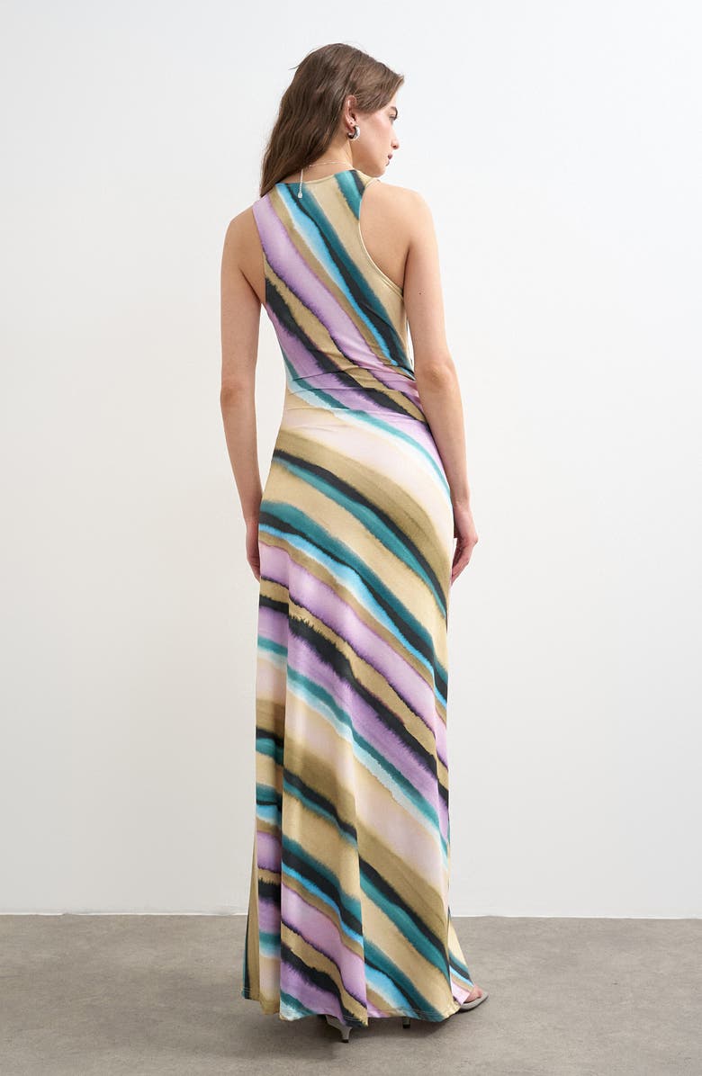 Topshop Ruched Stripe Sleeveless Maxi Dress, Alternate, color, Lilac