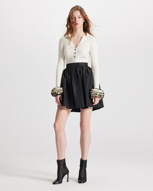 Theo The Label Nomia Ruffle Sleeve Johnny Sweater In White