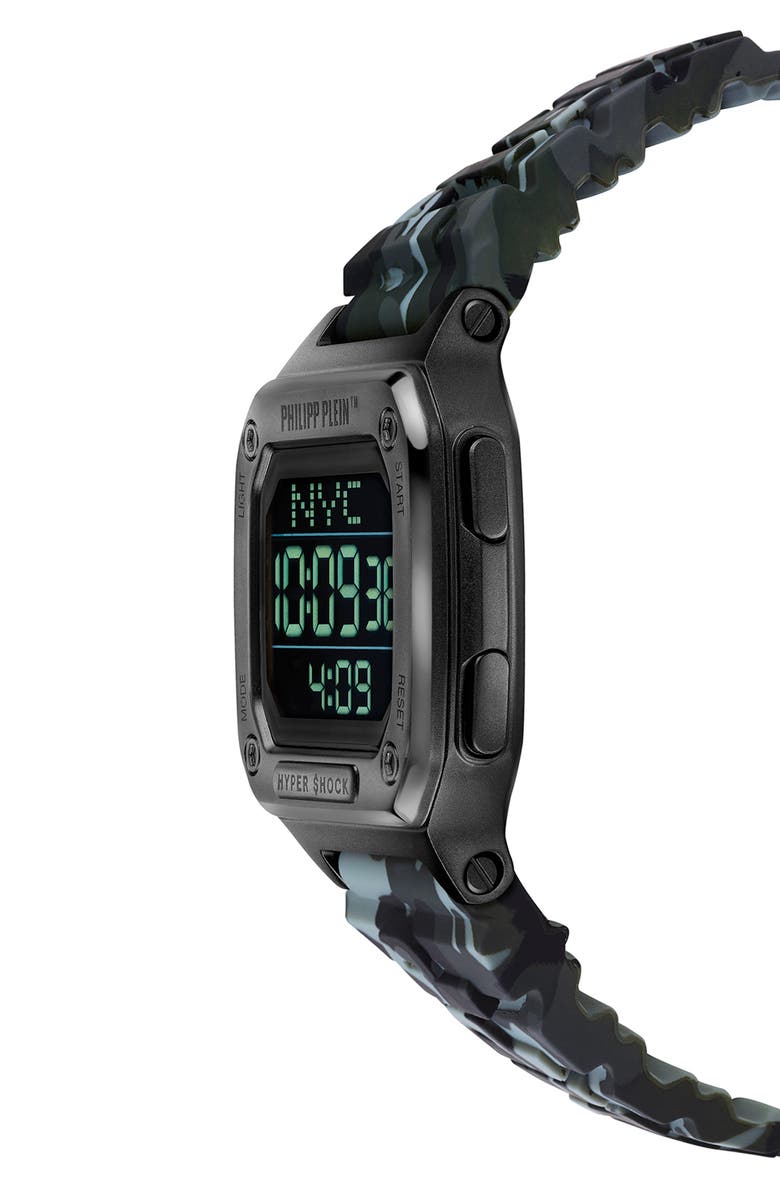 PHILIPP PLEIN Hyper $hock Silicone Strap Square Watch, 44mm, Alternate, color, Black