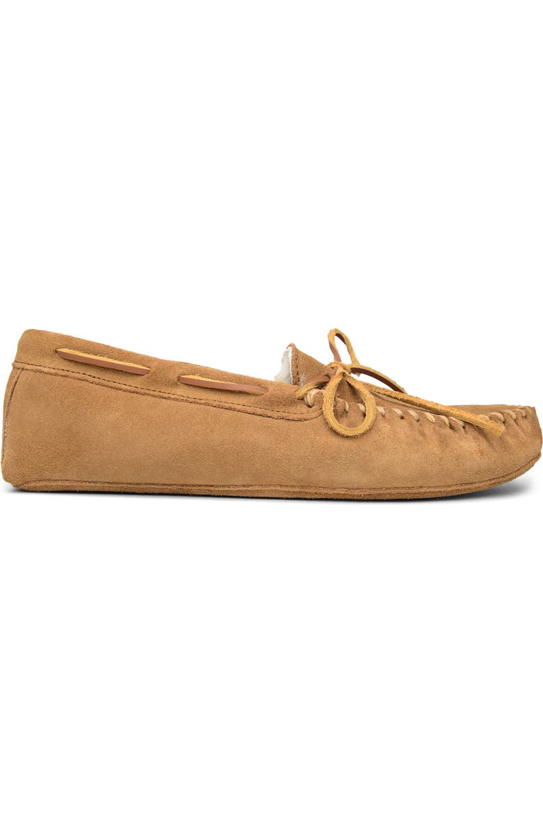 Minnetonka Genuine Sheepskin Lined Soft Sole Slipper, Alternate, color, Tan
