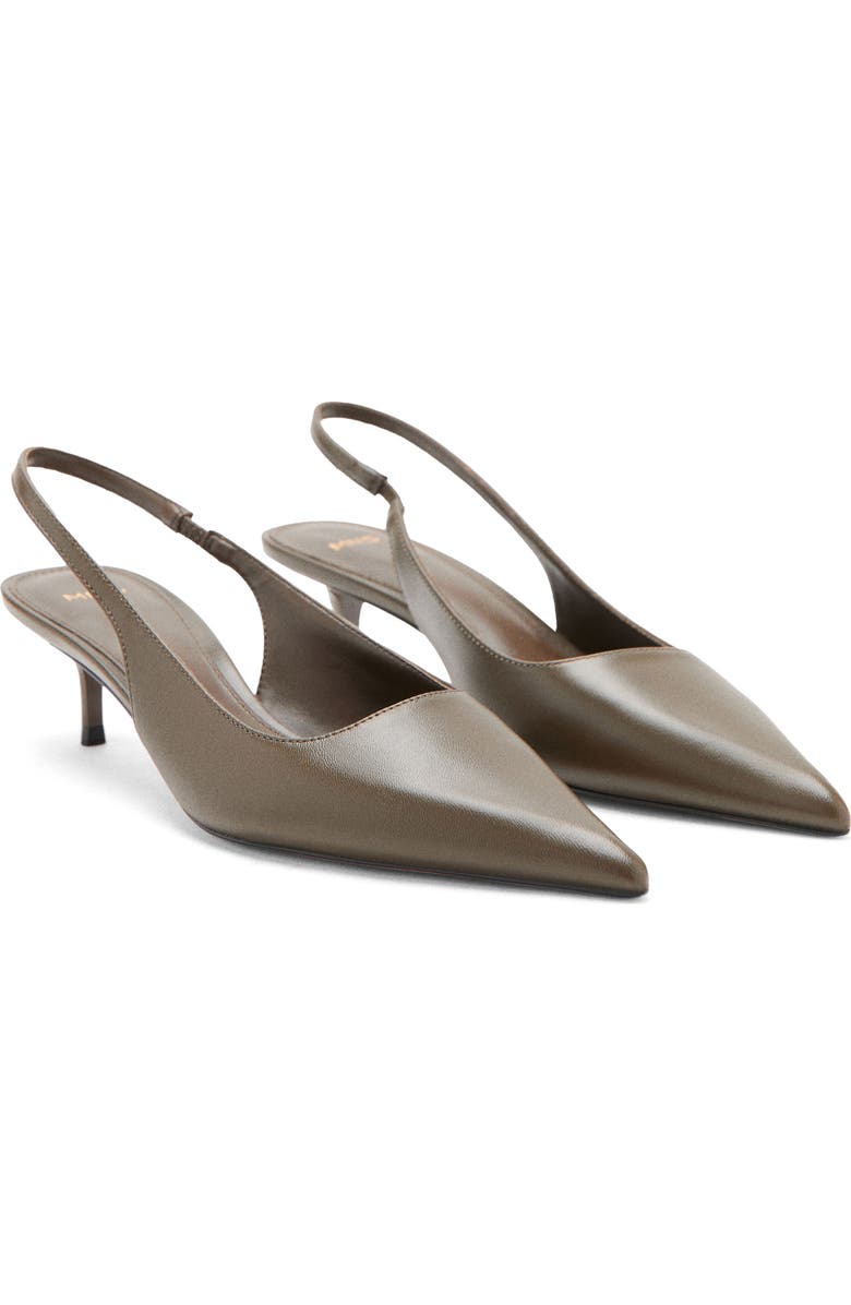 MANGO Tom Slingback Pointed Toe Pump, Main, color, Khaki Green