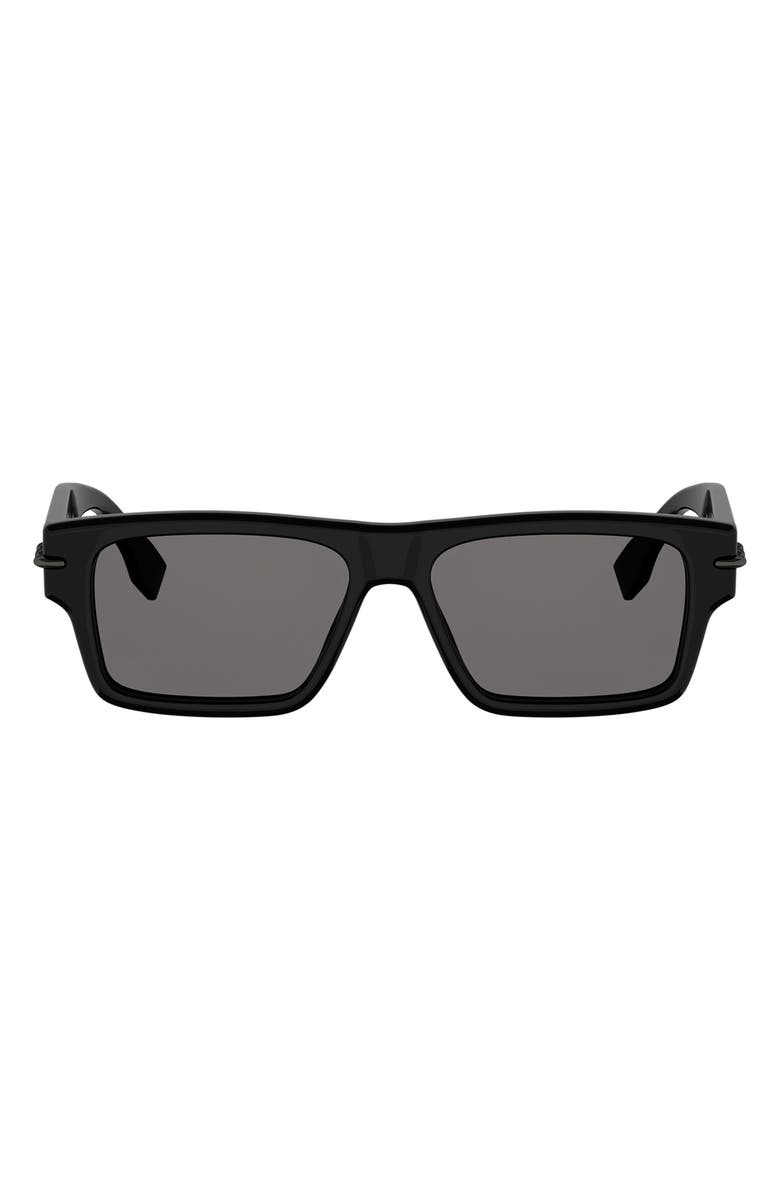 Fendi Selleria 54mm Rectangular Sunglasses, Main, color, Shiny Black / Smoke