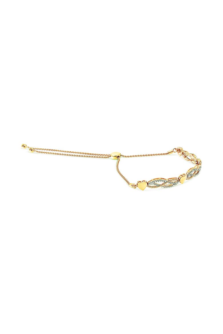 14K Yellow Gold Plated Silver 1/10 Cttw Diamond Wave and Hearts Bolo Bracelet, Alternate, color, Yellow