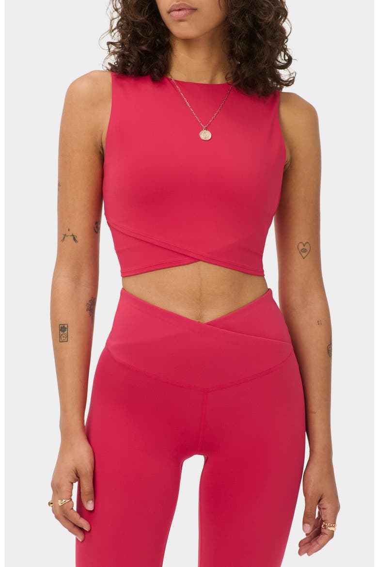 All Day Cropped Wrap Performance Tank, Main, color, CRIMSON RED