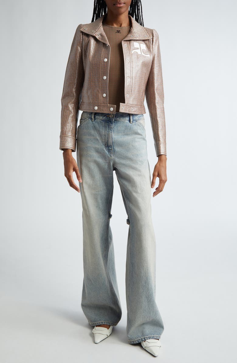 Courrèges Reedition Check Coated Jacket, Alternate, color, Brown / White