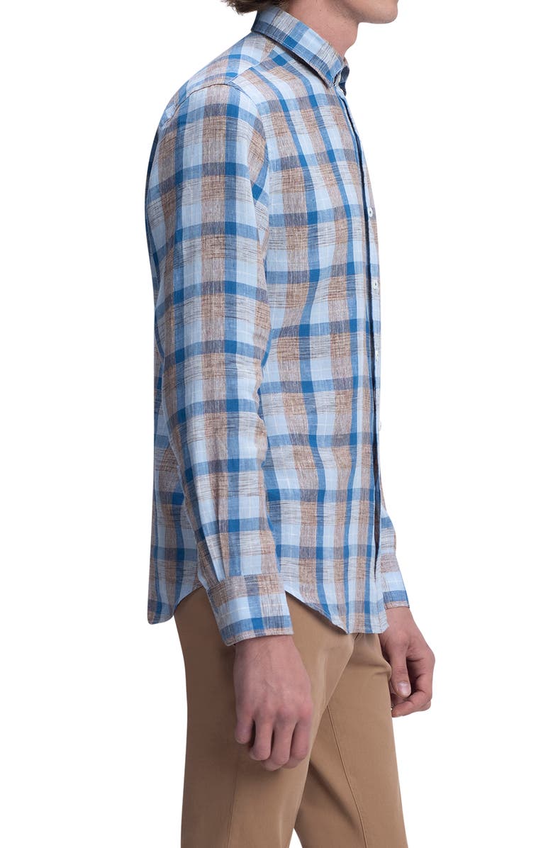 Bugatchi Shaped Fit Button-Up Linen Shirt, Alternate, color,