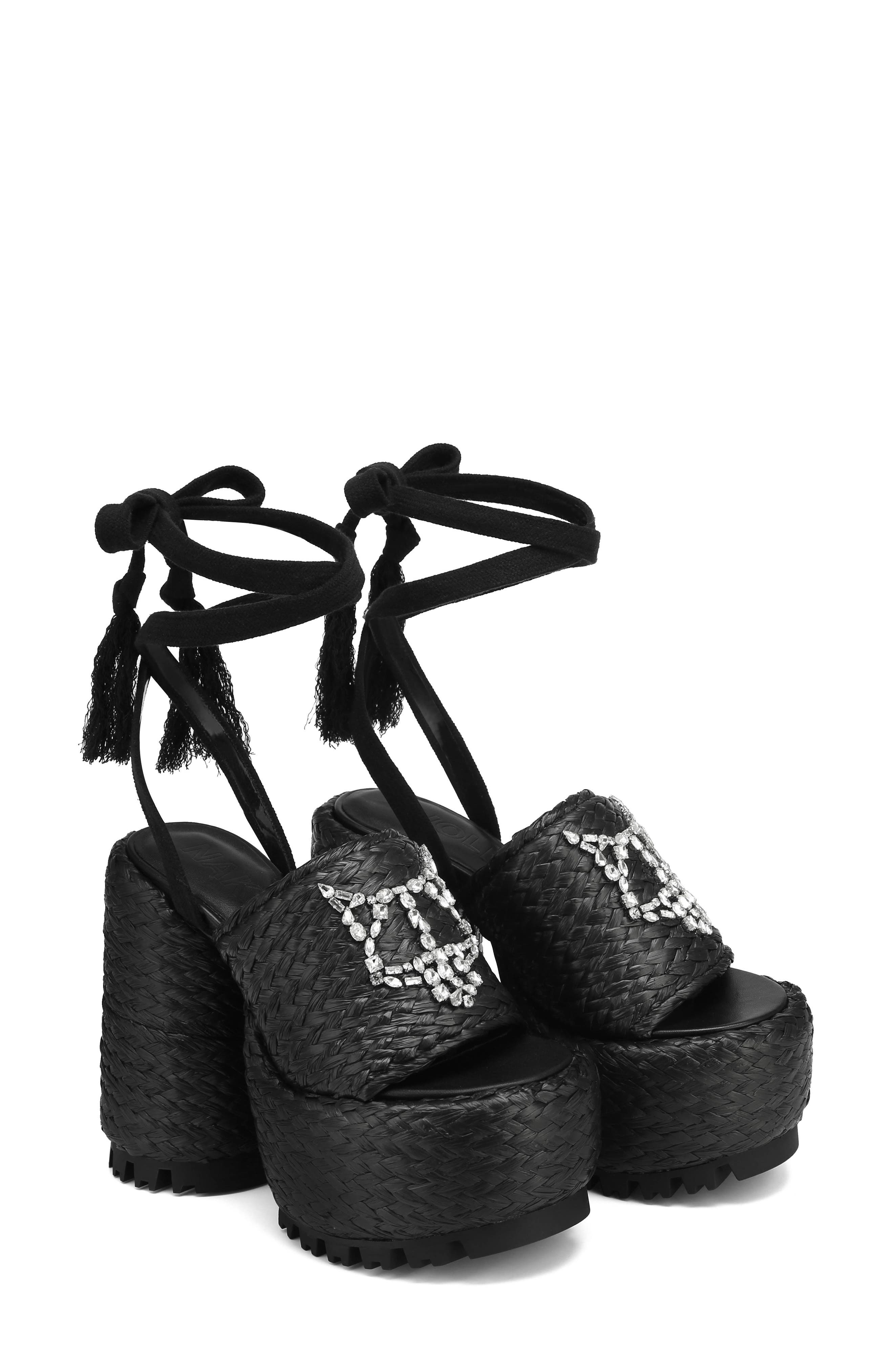 Naked Wolfe Beach Ankle Tie Raffia Platform Sandal, Main, color, 