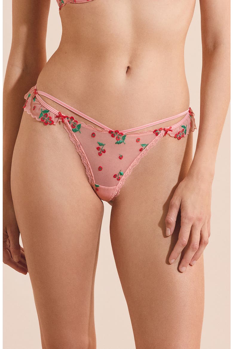 Tomato Love Embroidered Ruffle String Thong, Main, color, MULTICOLORE