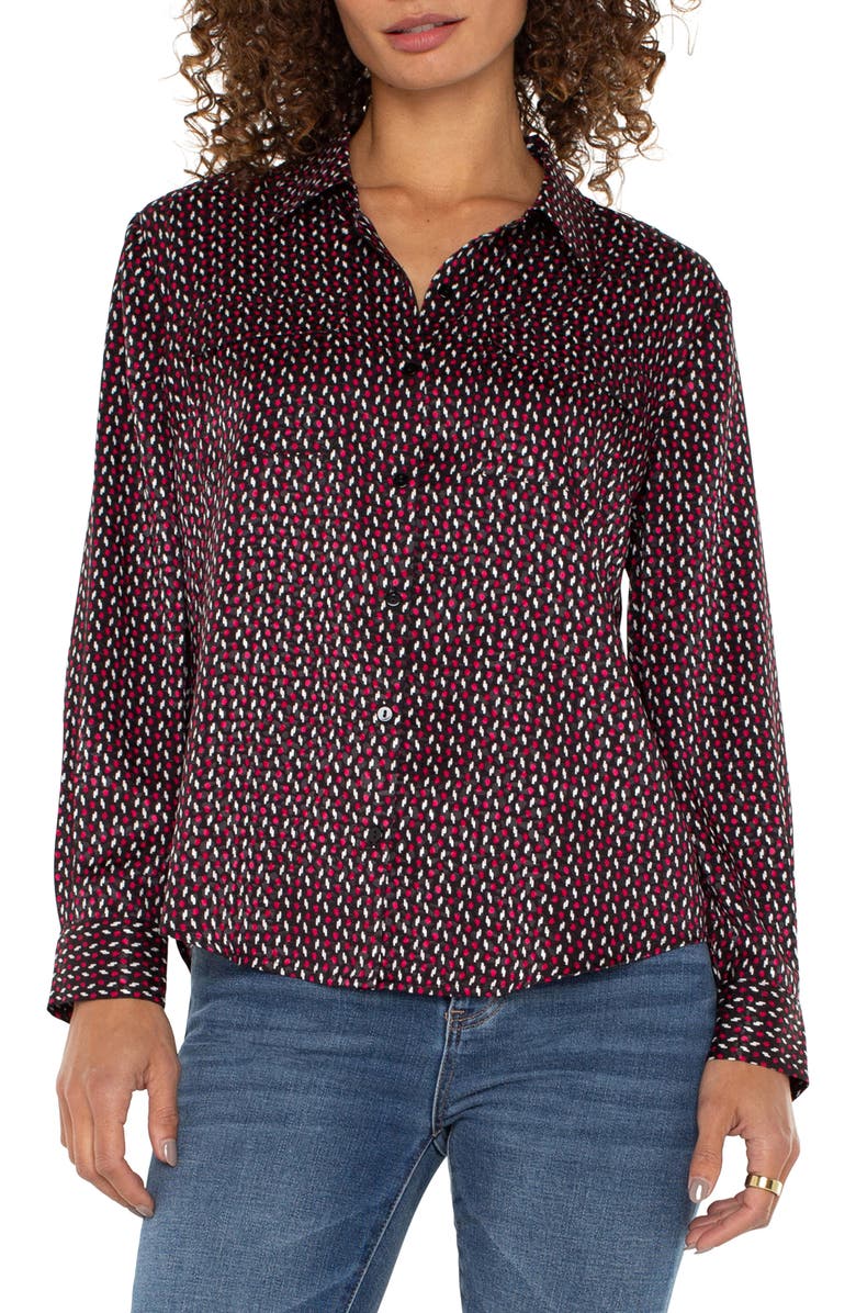Liverpool Satin Button-Up Shirt, Main, color, Star Ruby Dot