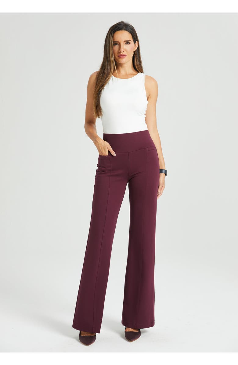 Betabrand Power Down DPYP Dress Pant Yoga Pant Flare, Alternate, color, Burgundy