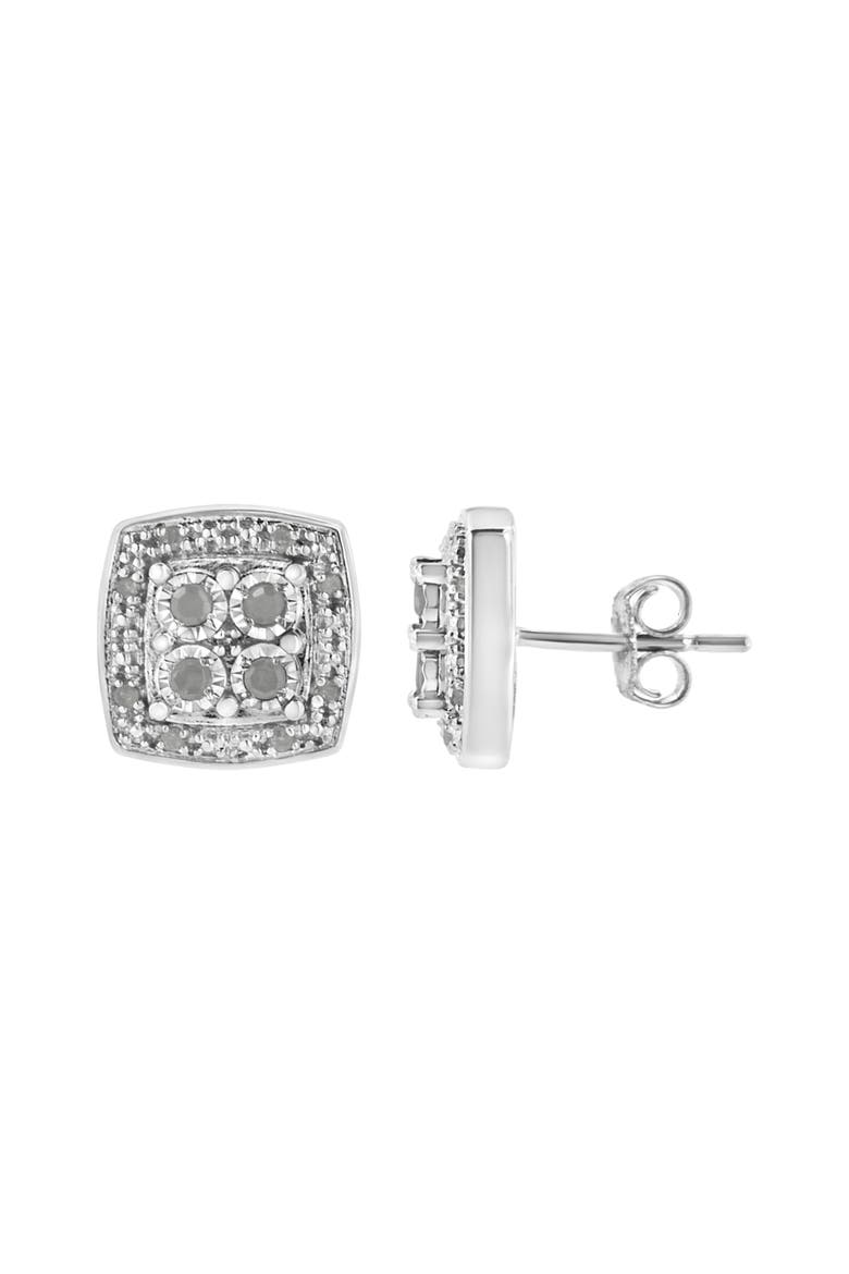 Silver 1/4 Ct Round Diamond Square Shape Milgrain Stud Earrings, Alternate, color, White