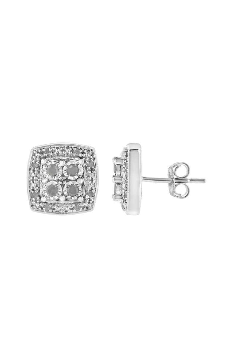 Haus of Brilliance Silver 1/4 Ct Round Diamond Square Shape Milgrain Stud Earrings, Alternate, color, White