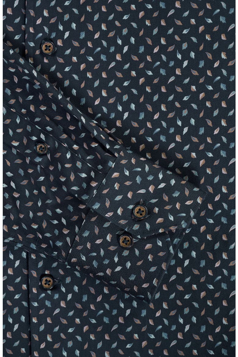 Alvin Trim Fit Leaf Print Stretch Cotton Button-Up Shirt, Alternate, color, NAVY