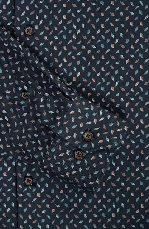 Bugatchi Alvin Trim Fit Leaf Print Stretch Cotton Button-up Shirt In Blue