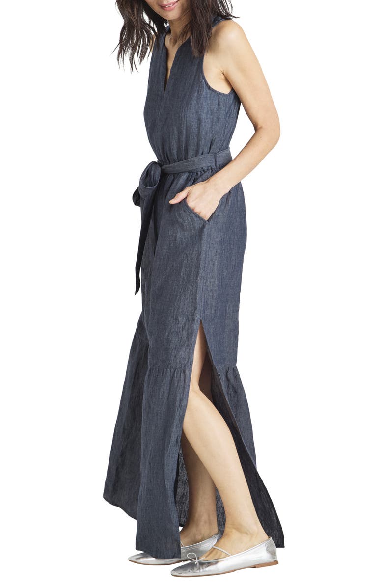 Splendid Stella Linen Maxi Dress, Alternate, color, Navy