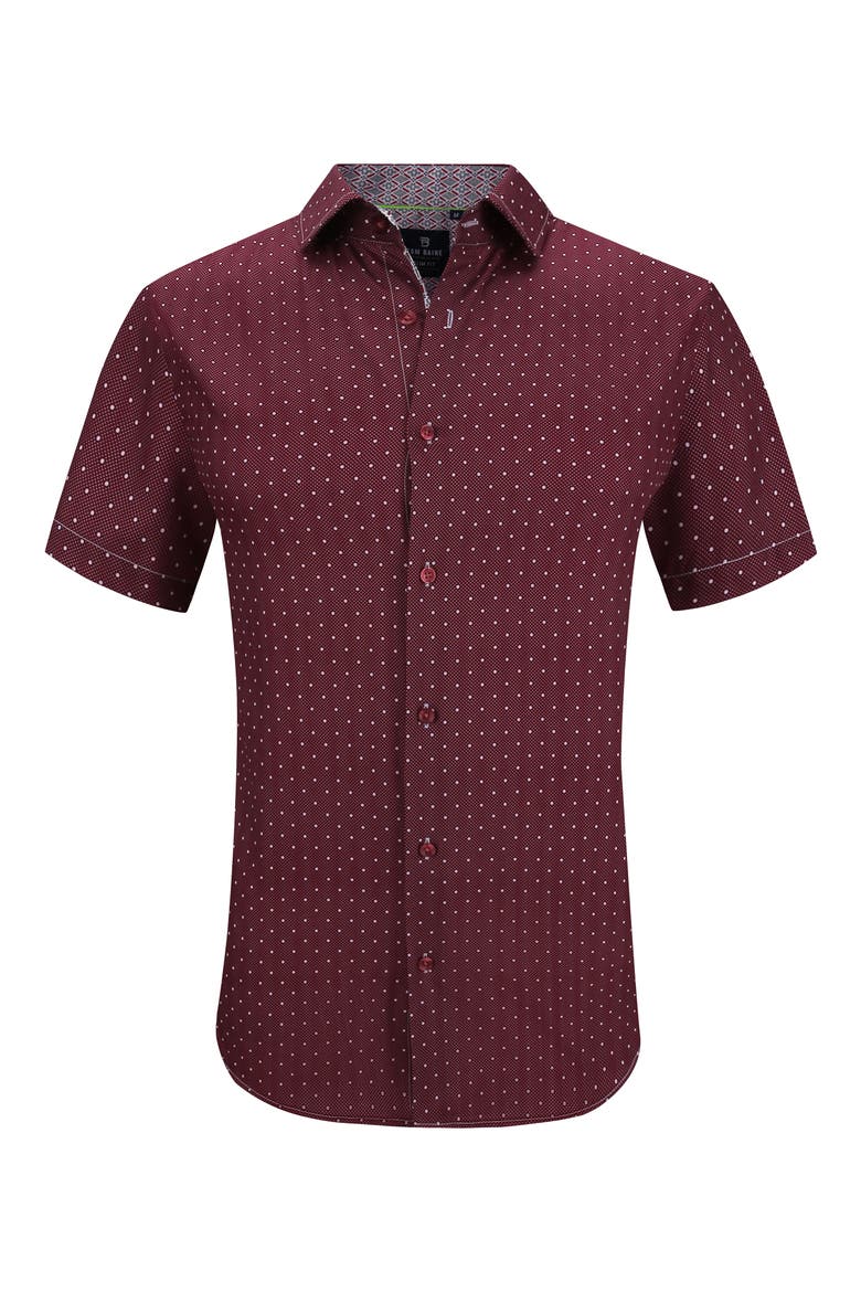 Slim Fit Performance Short Sleeve Button-Up Shirt, Alternate, color, DARK RED