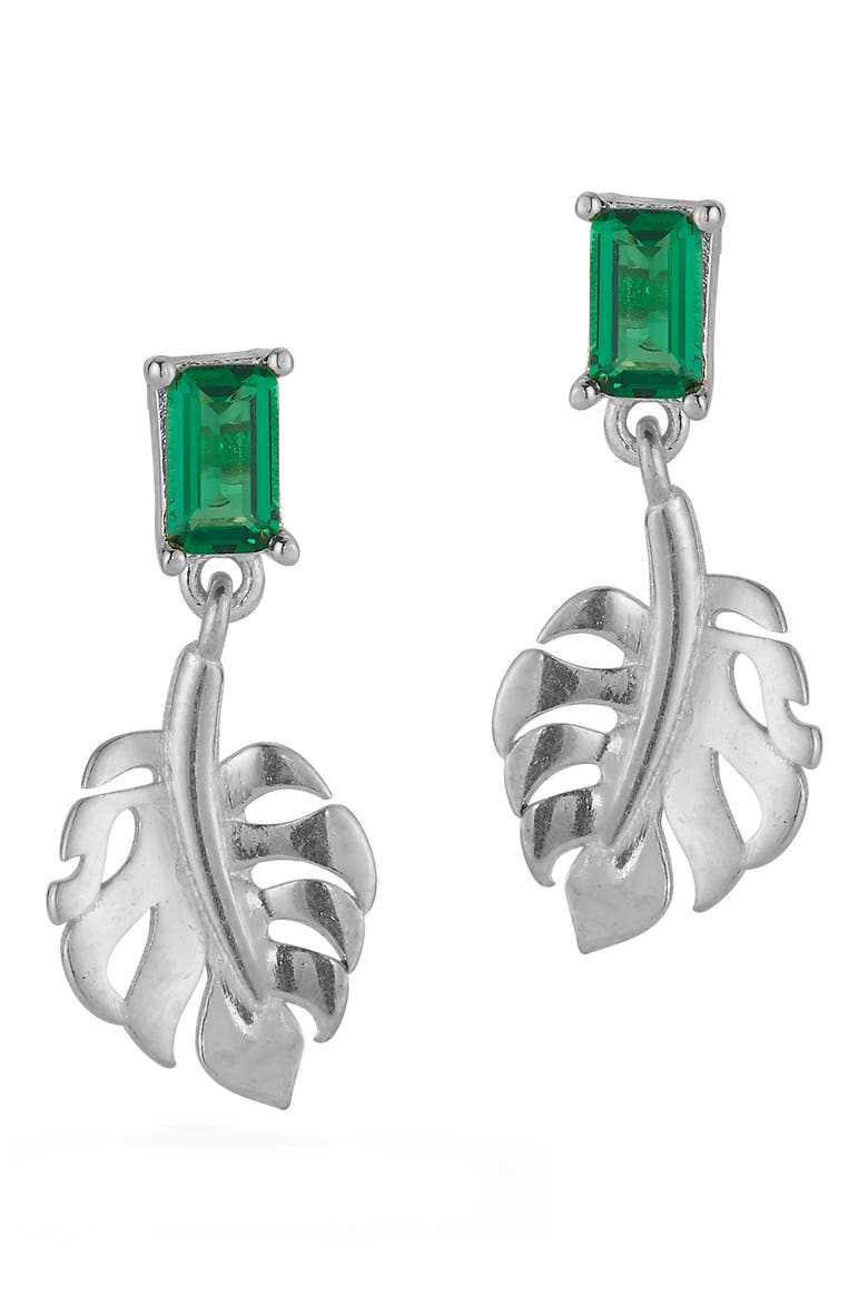 Cubic Zirconia Leaf Drop Earrings, Alternate, color, SILVER