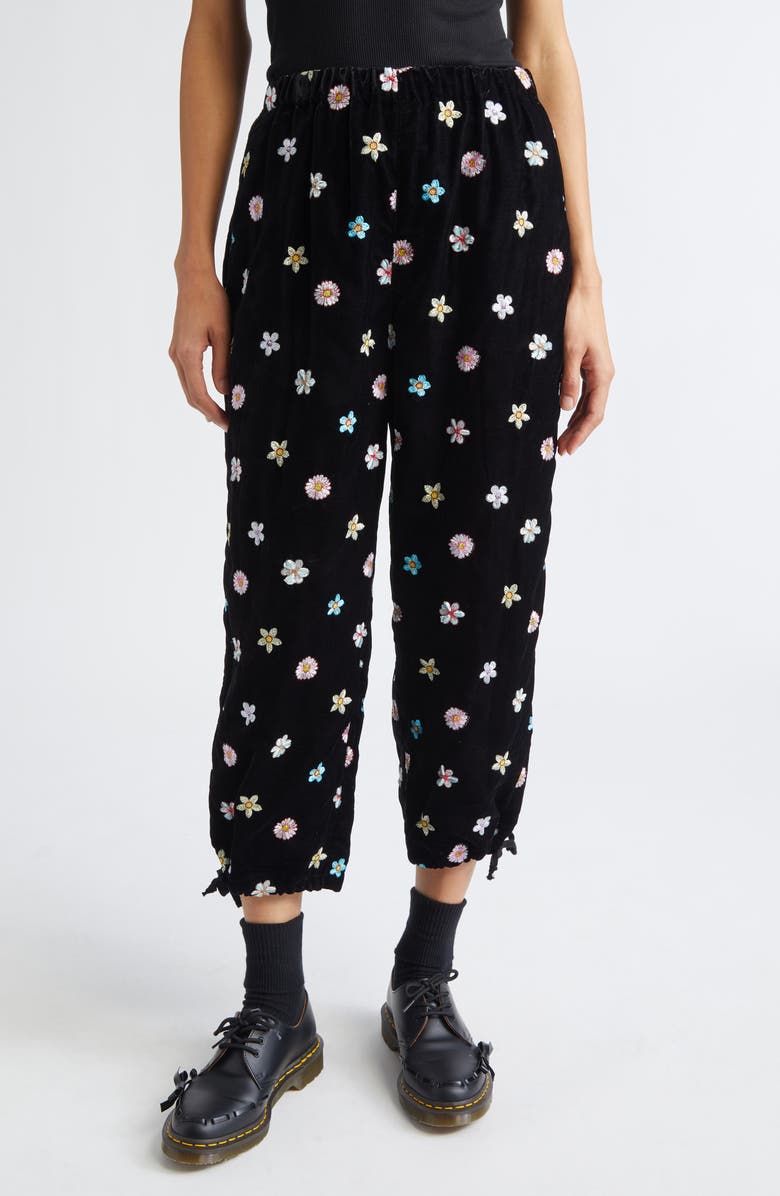 Tao Comme des Garçons Floral Embroidered Velvet Crop Straight Leg Pants, Main, color, Black X Multi