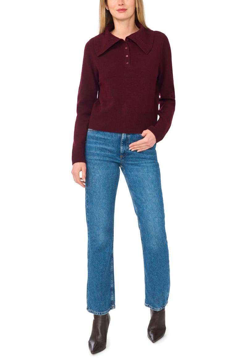 Wide Collar Polo Sweater, Alternate, color, WINE