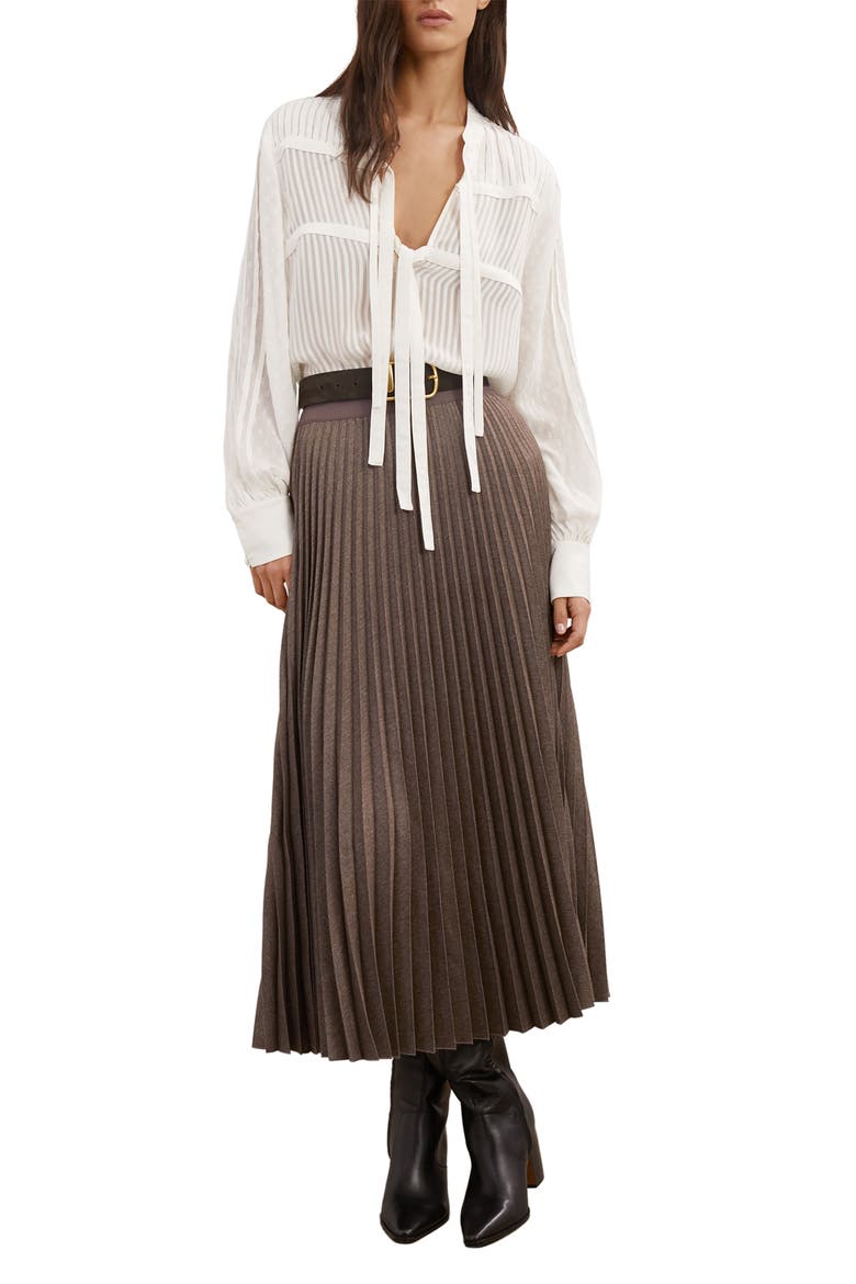 Kember High Waist Pleated Midi Skirt, Alternate, color, MOCHA BROWN