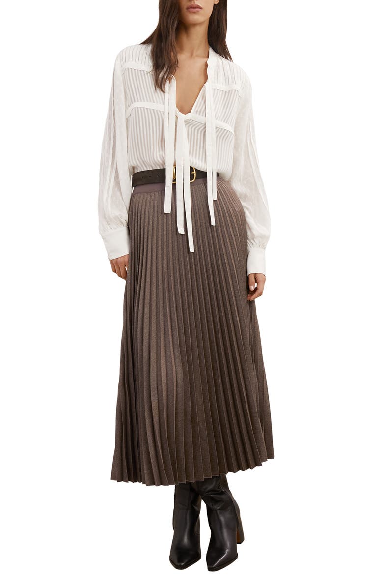 Reiss Kember High Waist Pleated Midi Skirt, Alternate, color, Mocha Brown