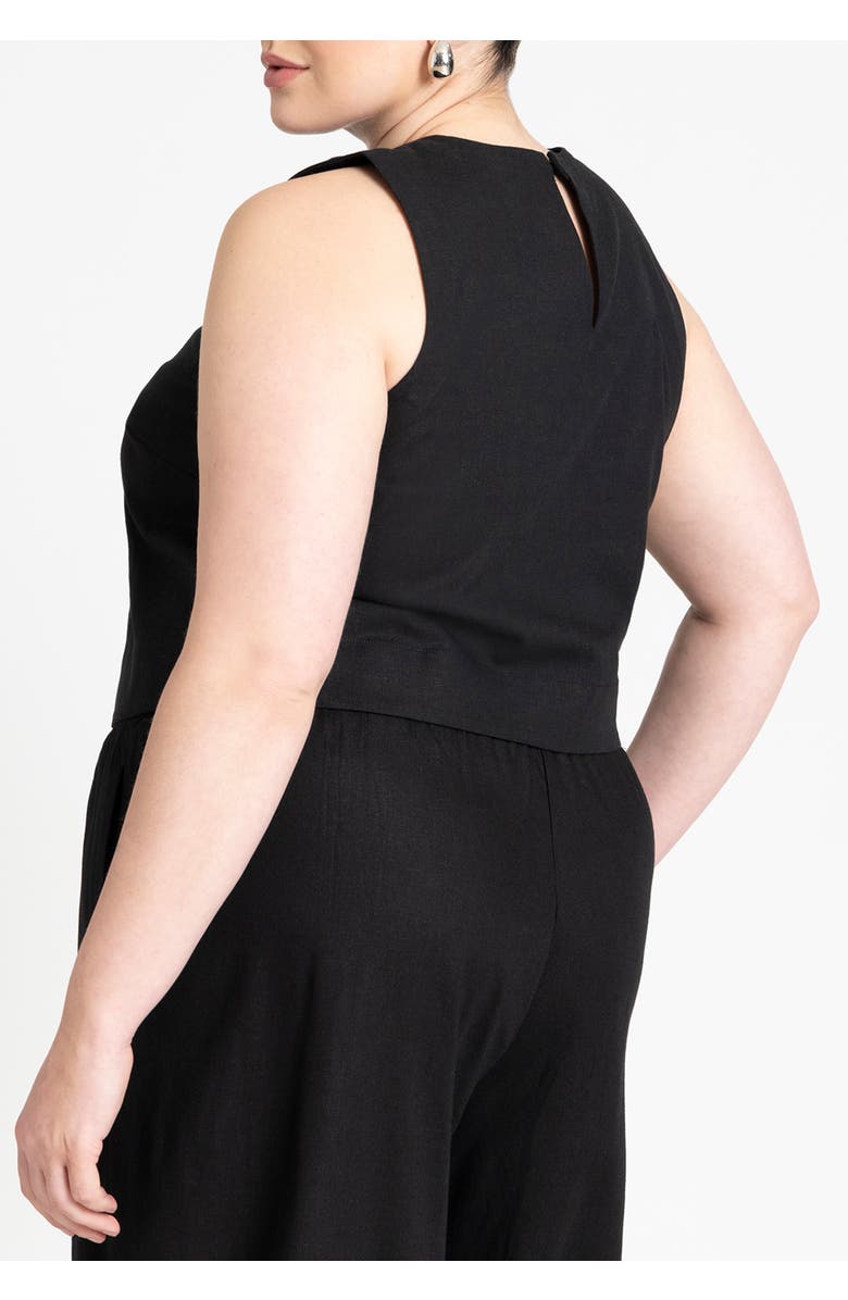 ELOQUII Linen-Blend Boxy Scoop Neck Crop Tank, Alternate, color, Black Oynx