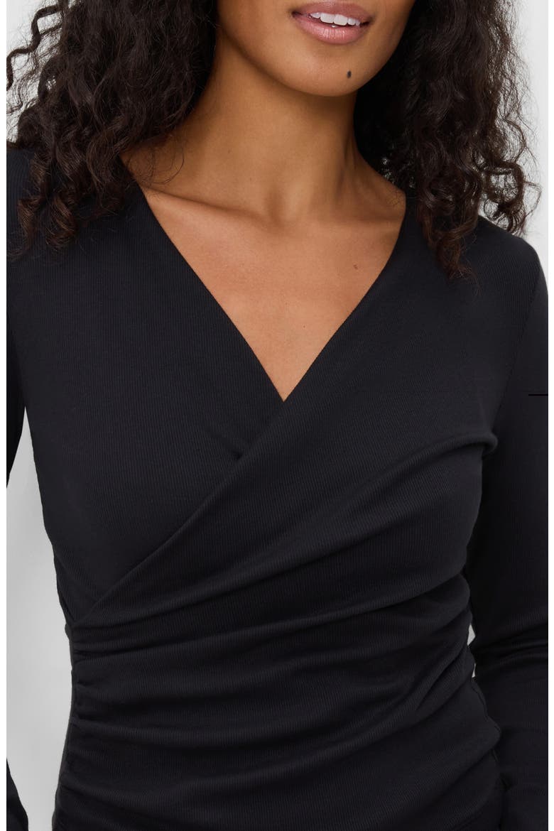 Stacie Shirred Surplice Top, Alternate, color, BLACK