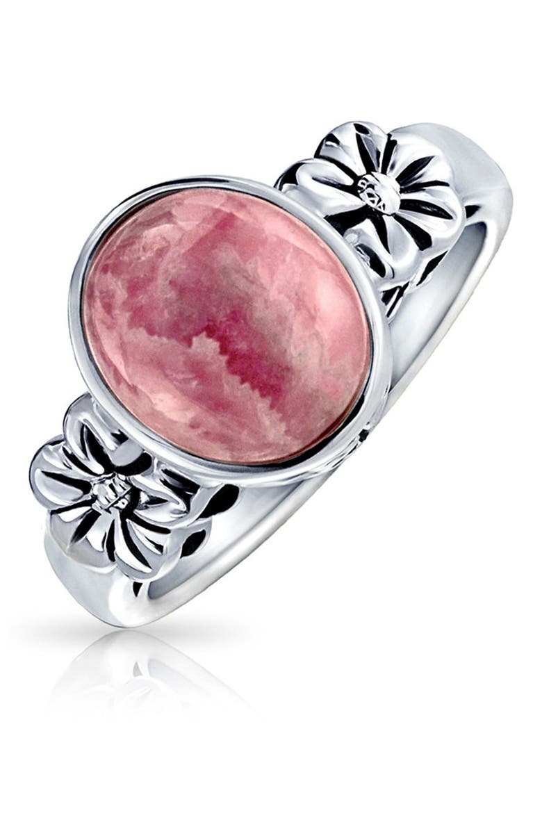 Flower Oval Pink Ring, Alternate, color, SILVER