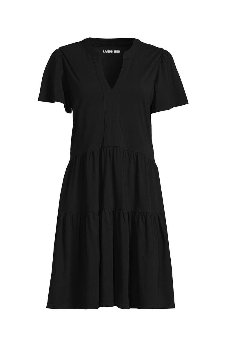 Lands' End Cotton Jersey Tiered Mini Dress, Alternate, color, Black