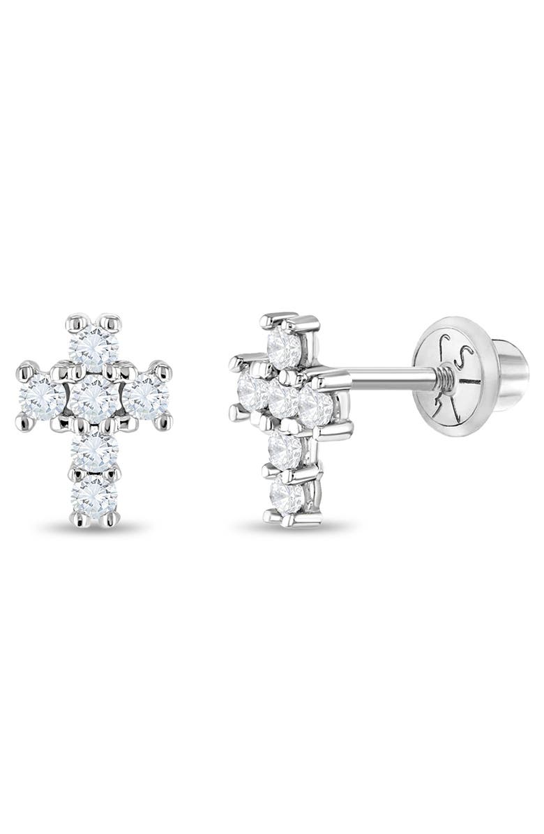 In Season Jewelry 14k Cubic Zirconia Cross Earrings, Main, color, Silver