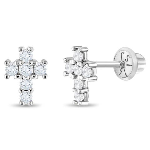 14k Cubic Zirconia Cross Earrings