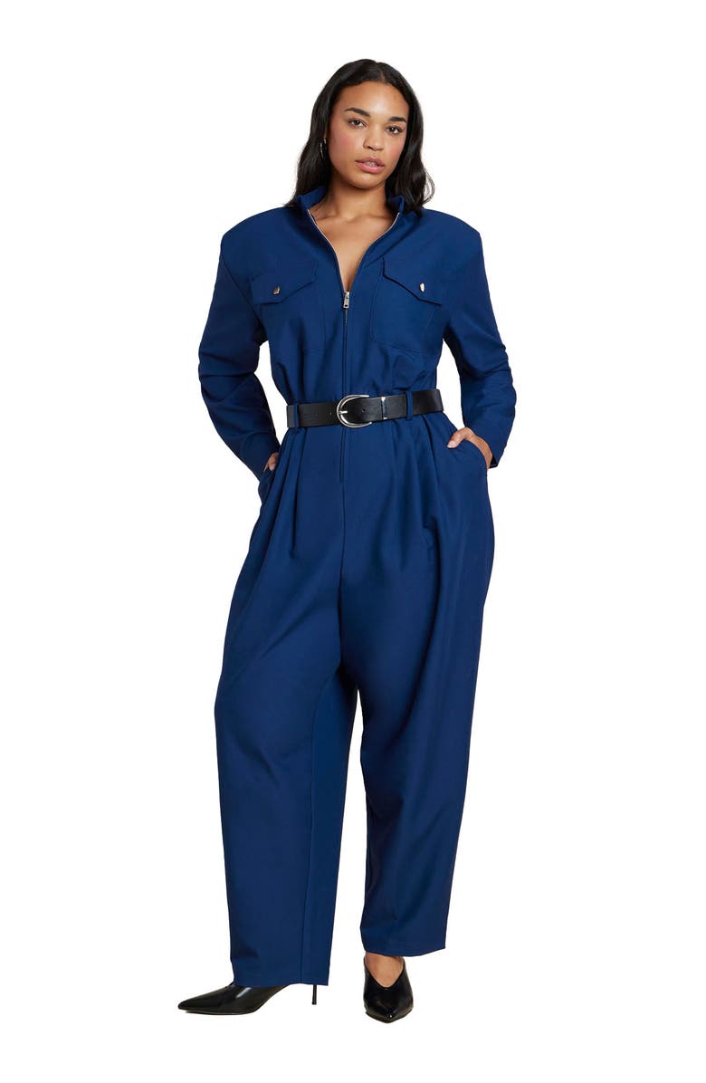 ELOQUII Slick Jumpsuit, Main, color, Dress Blues
