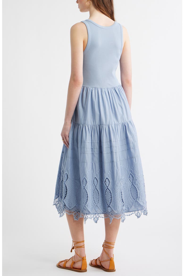 Embroidered Mixed Media Henley Tank Dress, Alternate, color, BLUE BLIZZARD